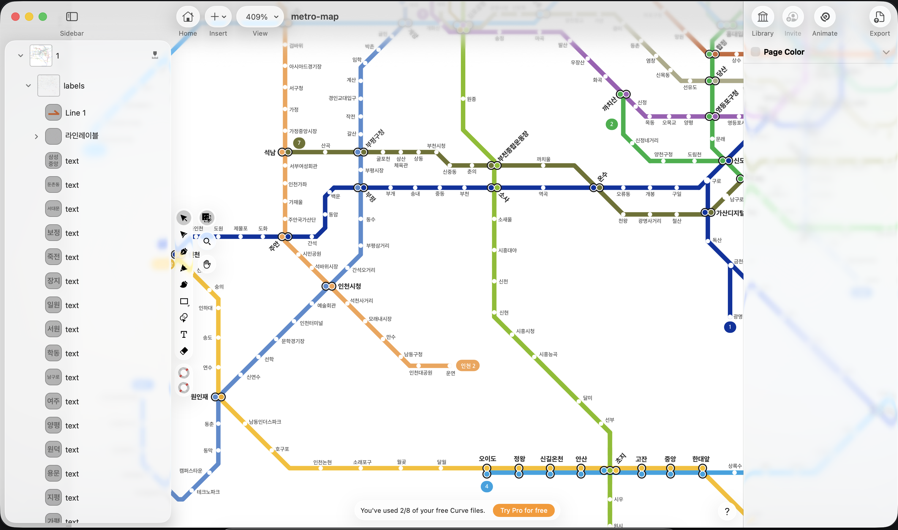 Manually editing subway map vectors in a design tool